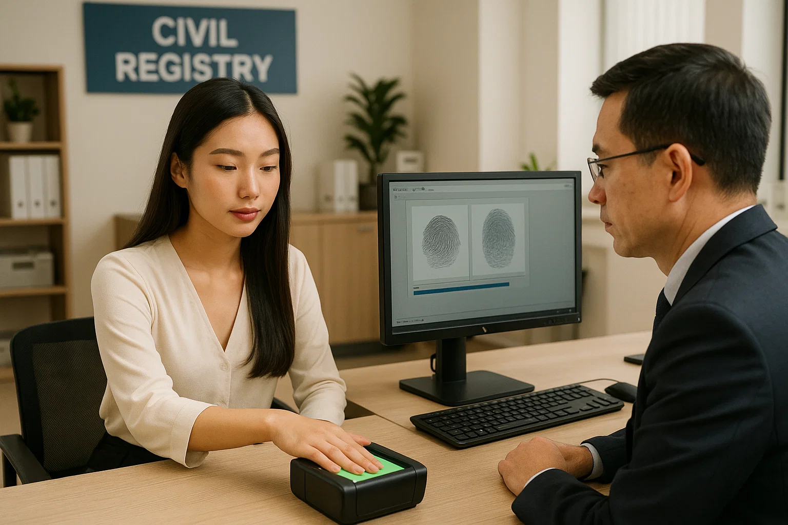 Citizen enrollment at civil registry capturing biometrics and issuing NFC-enabled ID card