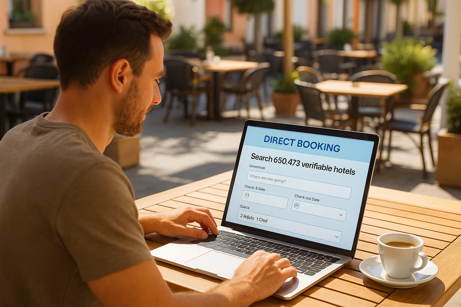 Step-by-step journey showing traveler using an HMS provider app to discover verified hotels