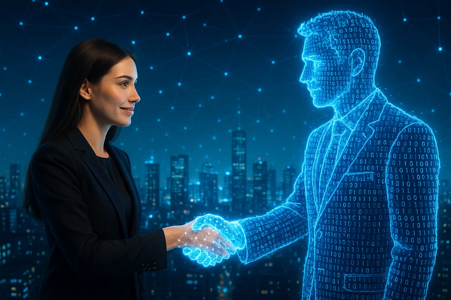 Futuristic digital handshake symbolizing cryptographic trust
